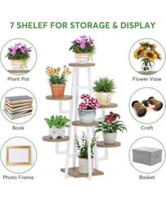7 Tier Plant Stand Indoor, Tall Plant Shelf for Multiple Plants, Wooden Corner Plant Pots Holder Rack Flower Stand Shelf Planter Organizer for Living Room Balcony Garden