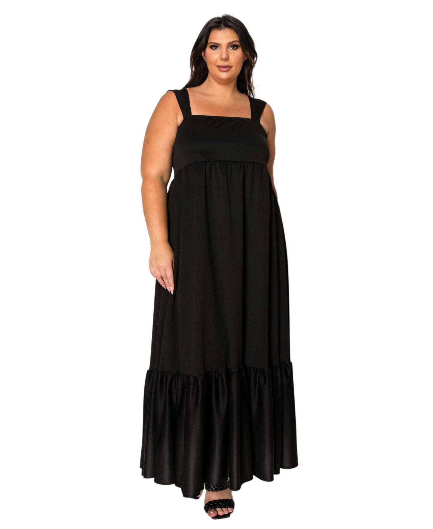 Женское платье L I V D Plus Size Angelika Ruffled Hem Maxi, цвет: Чёрный — фото 1