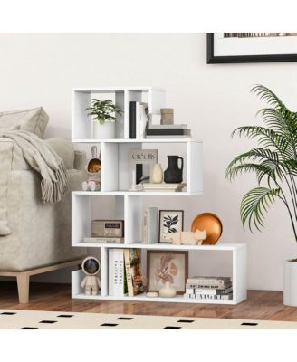 2 PCS S-shaped Bookshelf Freestanding Stepped Etagere Bookcase with Anti-tipping Kits