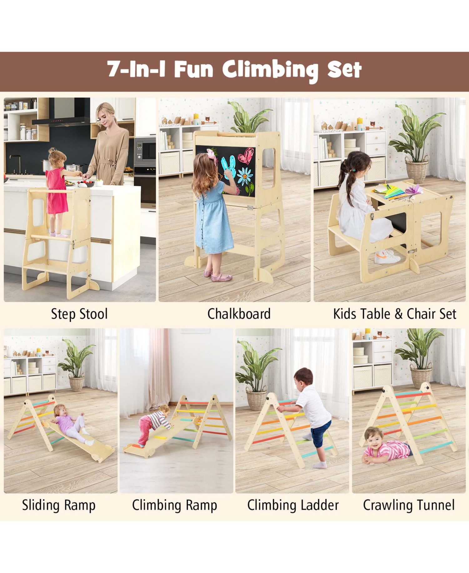 Toddler 7-in-1 Convertible Climbing Toy Set, 4-Piece Set