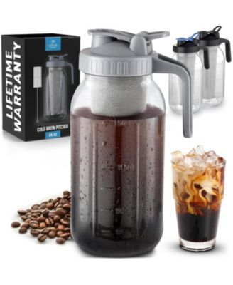 Premium Cold Brew Coffee Maker - 64oz Mason Jar With Leak-Proof Lid & Extra Thick Glass