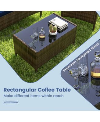 8 PCS Patio Furniture Set with Washable Cushions and Tempered Glass Coffee Table