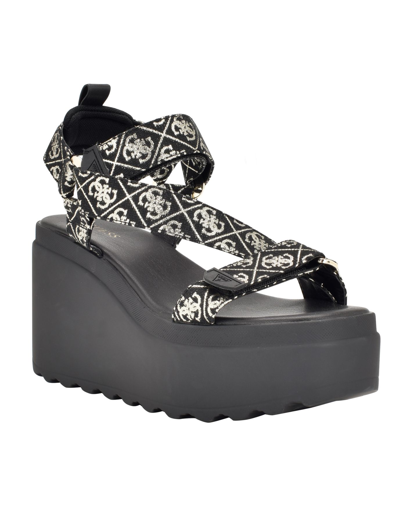 Женские сандалии GUESS Ocilia Quattro Logo Sport Eva Wedge Strappy, цвет: Чёрный / Белый — фото 1
