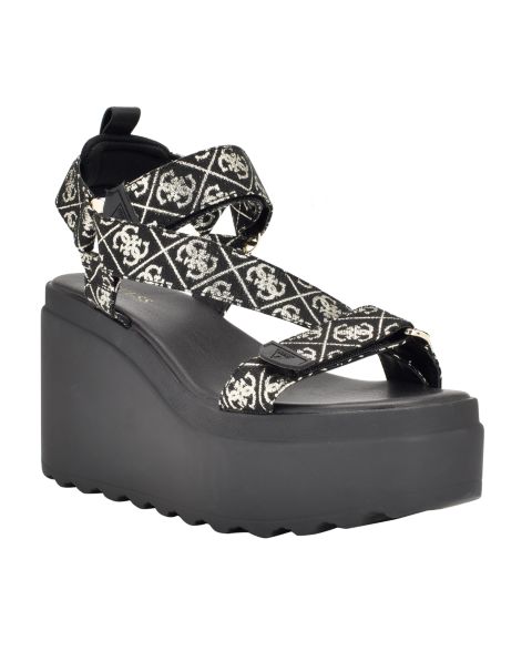Женские сандалии GUESS Ocilia Quattro Logo Sport Eva Wedge Strappy, цвет: Чёрный / Белый