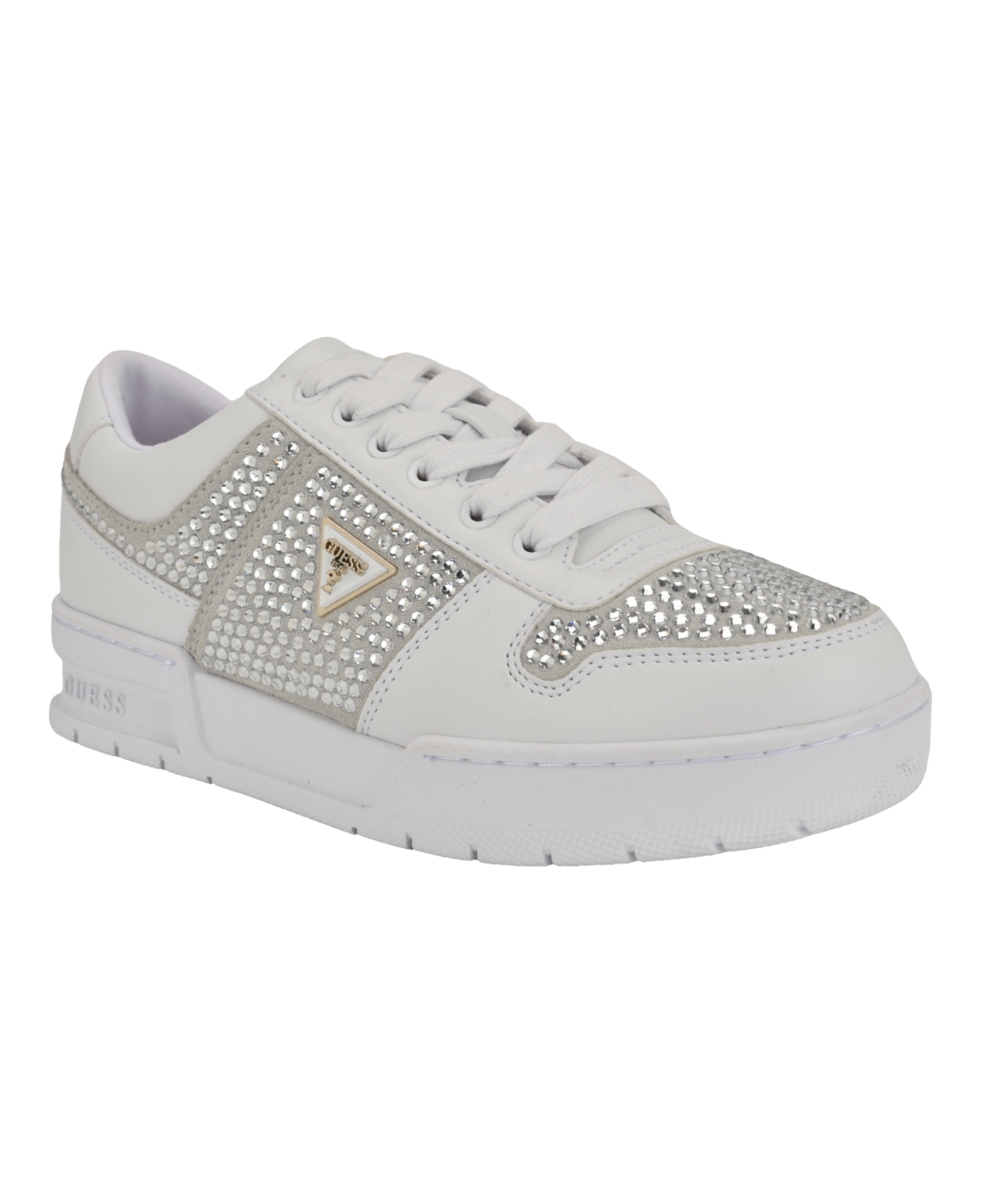Guess Women's Cieska Triple Triangle Embellished Court Sneakers - Silver Rhinestone