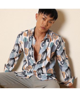 Men's Prussian Blue & Sienna Brown Foliage Strokes Shirt