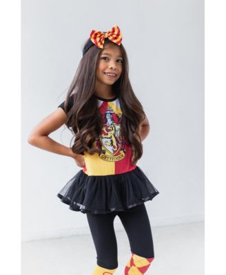 Little Girls Gryffindor Ravenclaw Cosplay T-Shirt Dress Leggings and Headband 3 Piece Outfit Set to