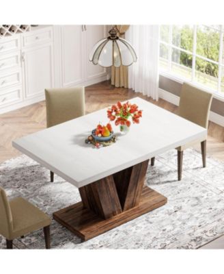 47-Inch Dining Table for 4, Black Kitchen Dinner Table with Heavy Duty Pedestal, Farmhouse Wooden Eating Table for Home, Dining Room, Small Space