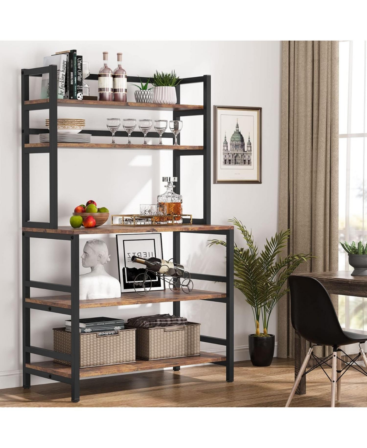 Tribesigns Bakers Rack with Hutch, Microwave Oven Stand, 5-Tier Kitchen Utility Storage Shelf, Height Free Standing Kitchen Organizer for Spices, Pots