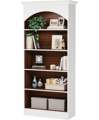 5-Shelf White Bookcase, 70.9'' Tall Bookshelf with Storage Shelves, Vintage Free-Standing Library Book Shelving Unit