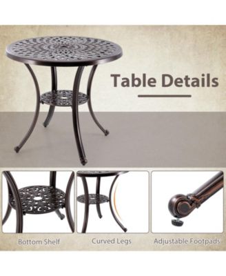 Patio Cast Aluminum Table 31 Inch Diameter Round Table with Umbrella Hole-Copper