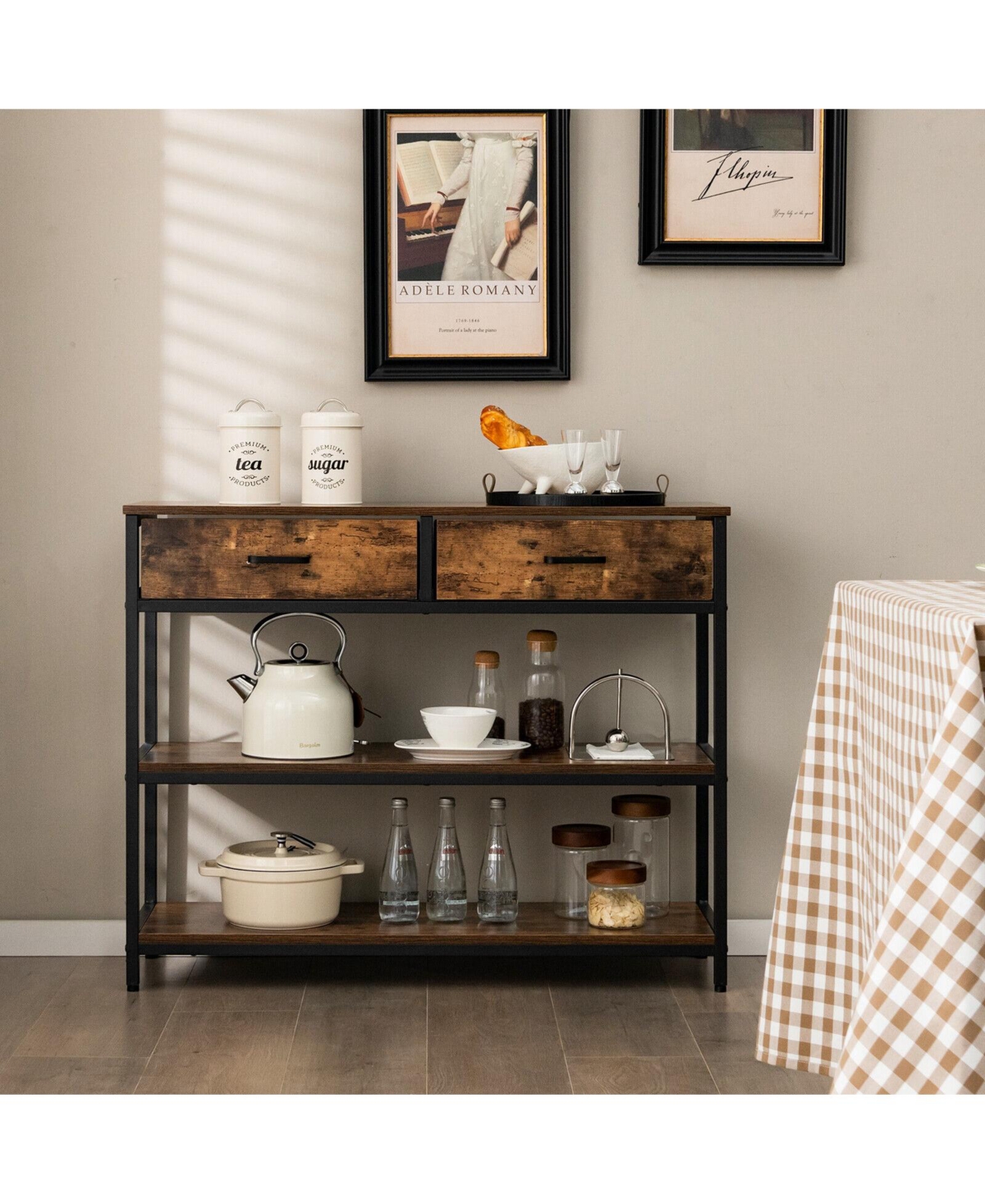 Sugift Console Table with Folding Fabric Drawers for Entryway-Rustic Brown