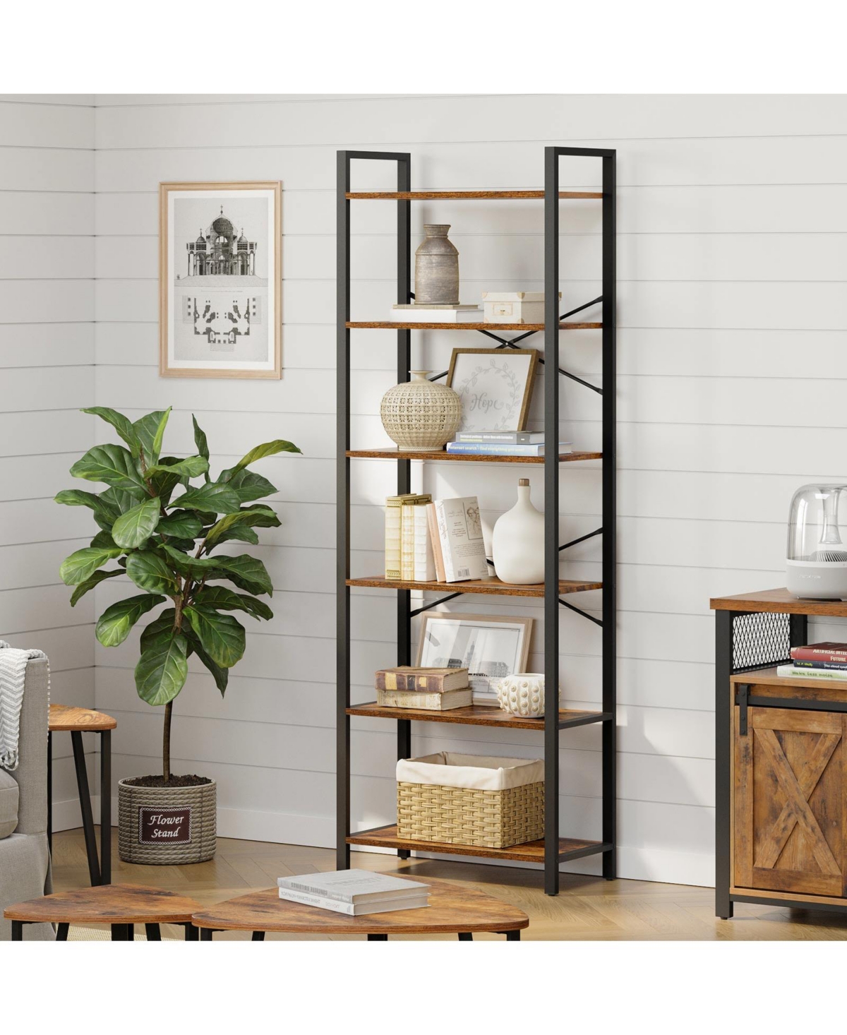 Slickblue Industrial 6-Tier Bookshelf with Steel Frame Sturdy and Modern Storage Solution - Black