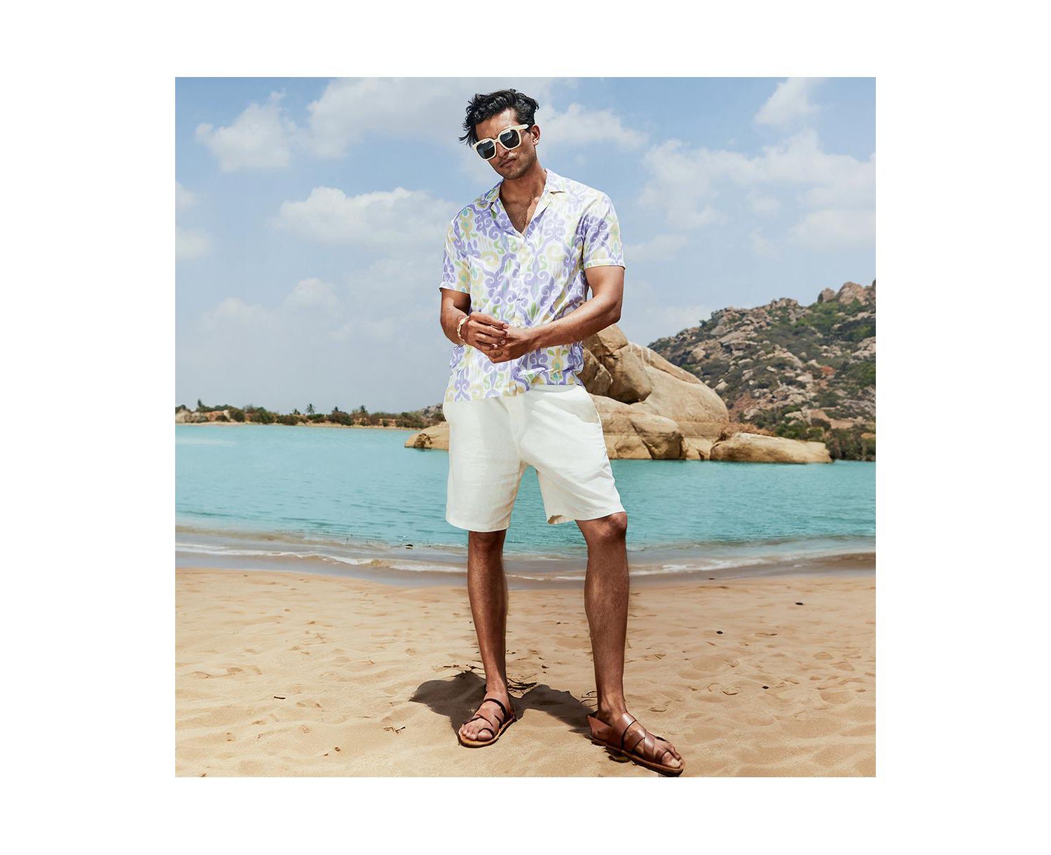 Men's Lilac & Pale Yellow Ethnic Shirt