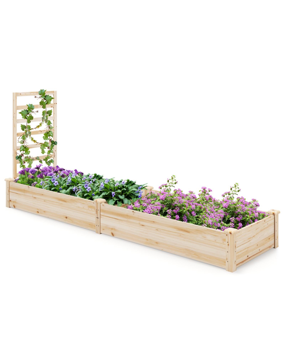 Raised Garden Bed with Planter Box and Trellis-Natural - Natural