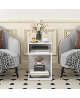 S-Shaped Side Table with Unique S-shaped Frame and 2 Open Compartments