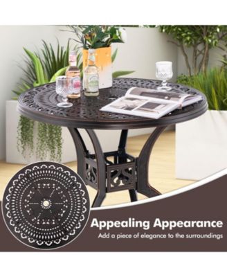 31.5 Inch Cast Aluminum Table Patio Round Dining Table with Umbrella Hole