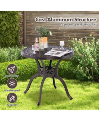 31.5 Inch Cast Aluminum Table Patio Round Dining Table with Umbrella Hole