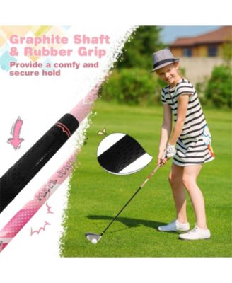 Junior Complete Golf Club Set with Stand Bag Rain Hood-Pink