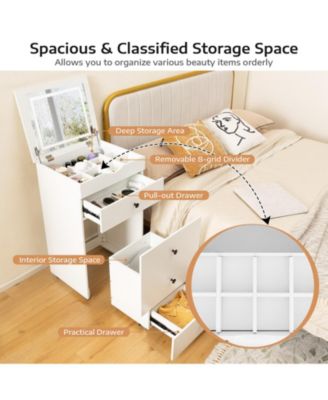 3-in-1 Vanity Set with Cushioned Stool and Flip-up Mirror