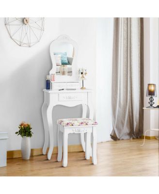 Makeup Dressing Table and Bench 3 Drawers and Cushioned Stool for Girls