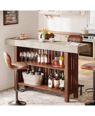 63-Inch Large Home Bar Unit, Modern 2-Tier Bar Table with Footrest, Corner Mini Coffee Bar Cabinet
