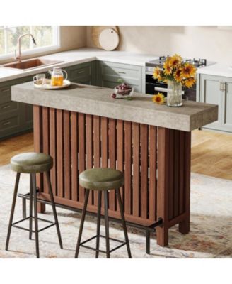 63-Inch Large Home Bar Unit, Modern 2-Tier Bar Table with Footrest, Corner Mini Coffee Bar Cabinet