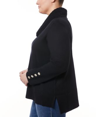 Plus Size Ribbed-Hem Cowl-Neck Sweater