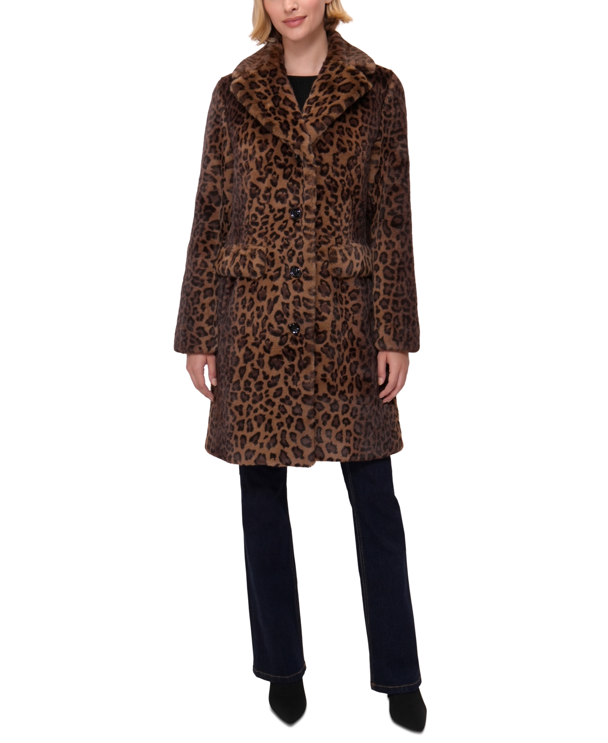Jones New York Women's Printed Faux-Fur Button-Front Coat