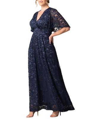 Plus Size Luminous Sequin Lace Evening Gown with Pockets