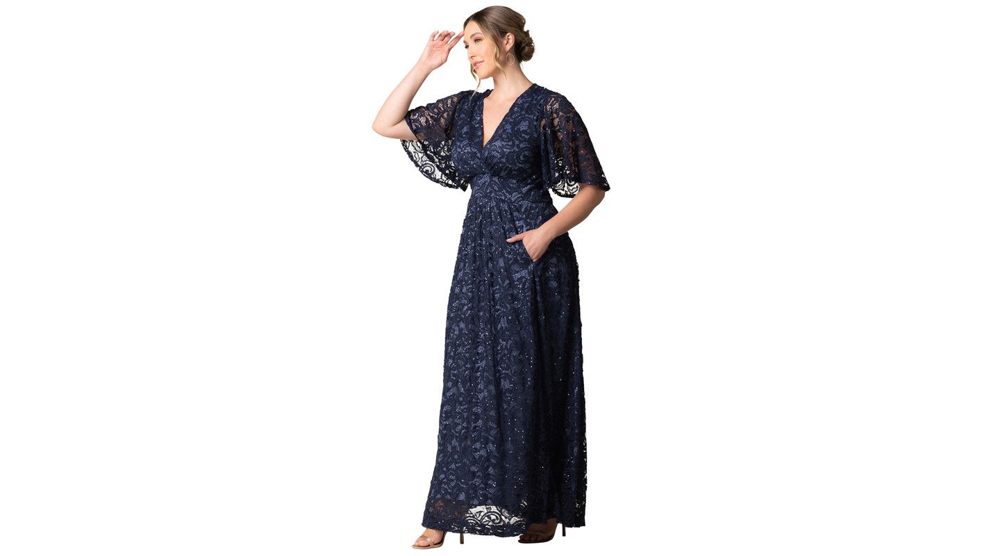 Женское платье Kiyonna Plus Size Luminous Sequin Lace Evening Gown with Pockets, цвет: Тёмно-синий — фото 4