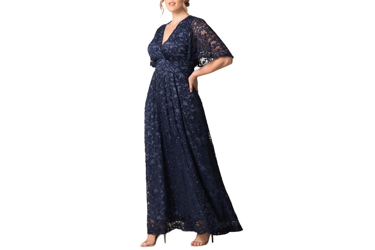 Kiyonna Plus Size Luminous Sequin Lace Evening Gown with Pockets