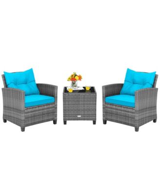 3 PCS Patio Rattan Furniture Bistro Set Cushioned Sofas Side Table Armrest