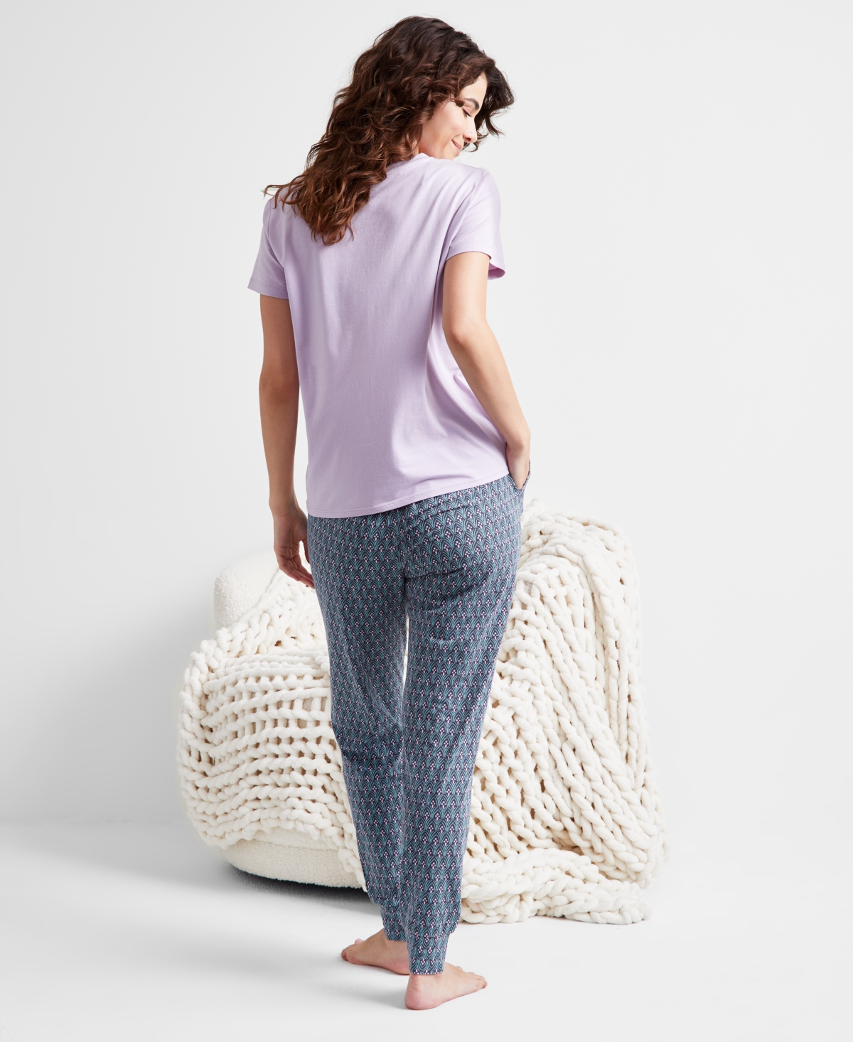 State Of Day Women's Printed Jogger Pajama Pants, Xs-3x, Created For Macy's In Leafy Geo