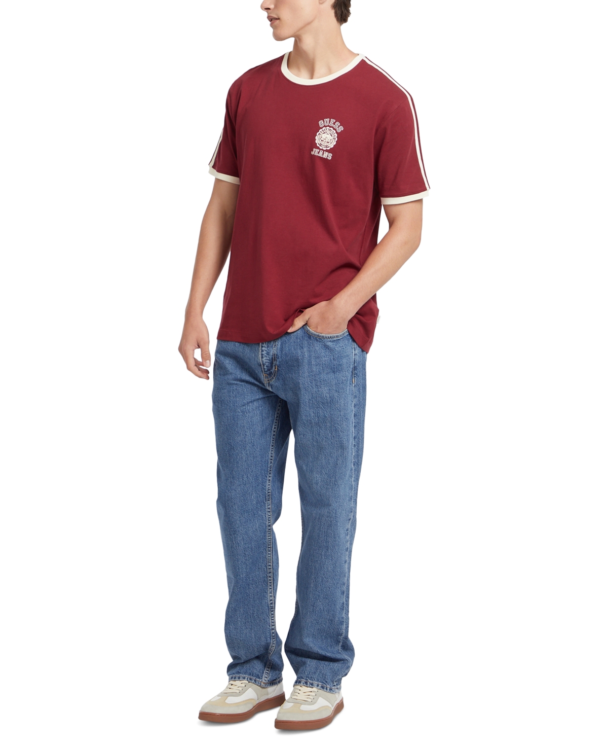 Guess Men's Tipped Logo Ringer T-shirt In Ravishing Red