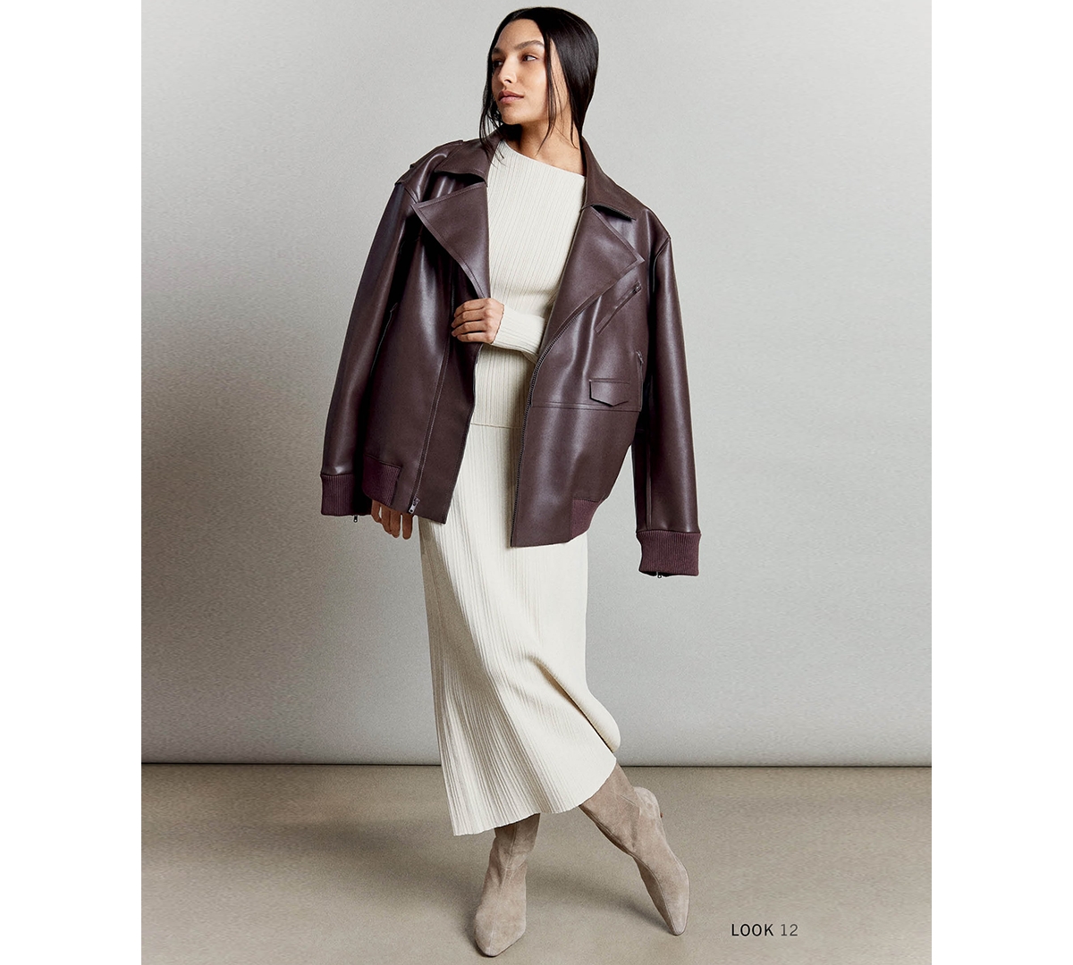 Kenneth Cole Women s Faux leather Oversized Raw edge Moto Jacket In Medium Bark ModeSens