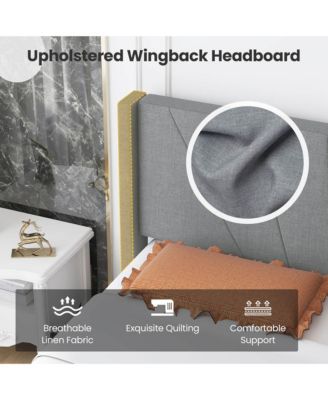 Queen Bed Frame Modern Platform Bed with Linen Upholstered Wingback Headboard