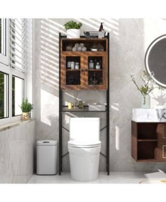 Over-The-Toilet Storage Cabinet with Heavy-Duty Metal Frame 2-door Freestanding