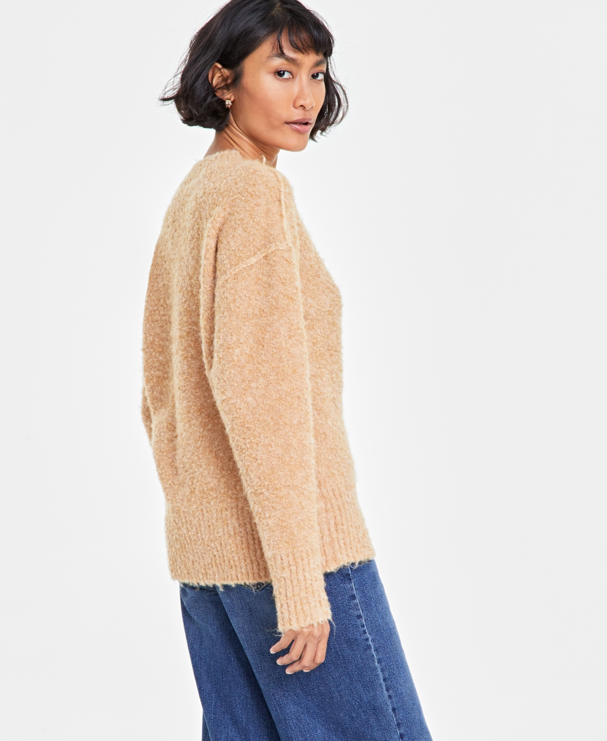 ON 34TH WOMEN'S BOUCLE CREWNECK PULLOVER SWEATER, CREATED FOR MACY'S 