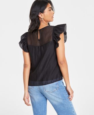 Women's Sheer Ruffle Sleeve Top, Created for Macy's
