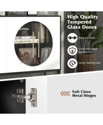 Sideboard Cabinet with Tempered Glass Door for Living Room Dining Room Kitchen-White