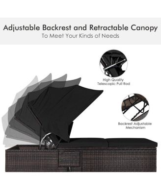 Outdoor Adjustable Cushioned Chaise Lounge Chair with Folding Canopy