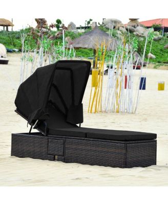 Outdoor Adjustable Cushioned Chaise Lounge Chair with Folding Canopy
