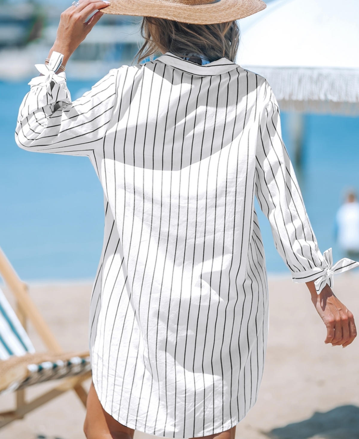 Cupshe Women's Striped Shirt Cover-Up Top