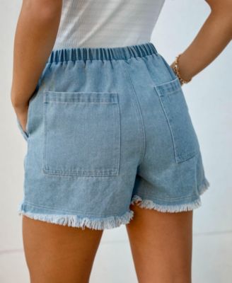 Women's Frayed Drawstring Denim Shorts