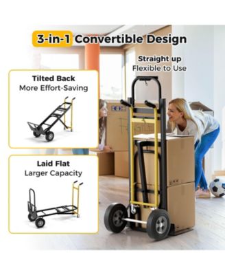 3-in-1 Convertible Hand Truck Metal Dolly Cart with 4 Rubber Wheels for Transport-Black
