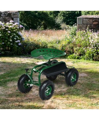 4-Wheel Rolling Garden Cart Work Seat