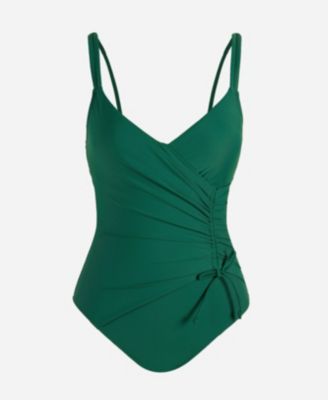 Women's Green Drawstring Tummy Control One-Piece