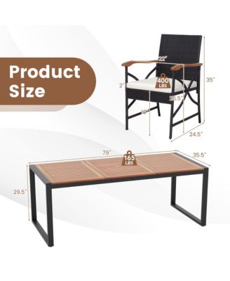 9 Pieces Patio Rattan Dining Set with Acacia Wood Table, 1.9" Umbrella Hole