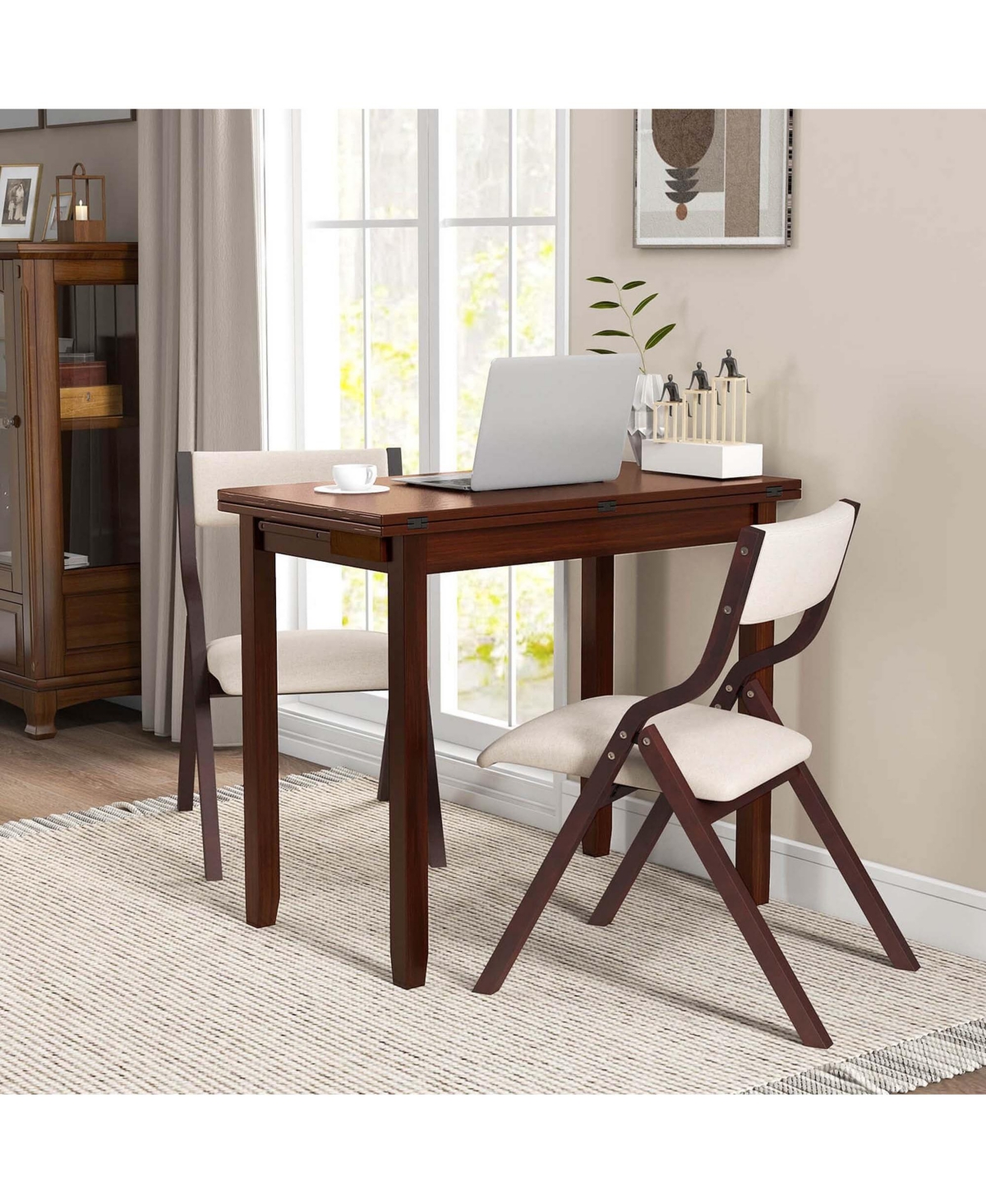 Costway Kitchen Table Set for 4 with Expandable Dining Table 4 Upholstered Folding Chairs